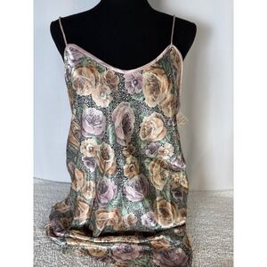 VTG California Dynasty Womens Medium Floral Nightgown Satin Pink Trim NWT